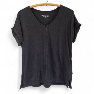 Soft Surroundings Womens Small V-Neck Dark Blue Cotton Tee Shirt Short Sleeve